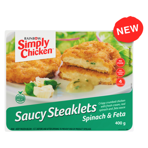 Picture of Rainbow Simply Chicken Saucy Steaklets Spinach & Feta 400g